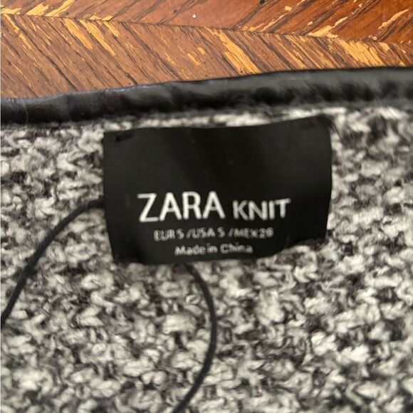 Zara black & white open jacket faux leather trim pockets size S 6873/129/064/S - Picture 2 of 12